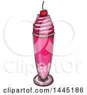 Clipart Of A Sketched Cherry Milkshake Royalty Free Vector Illustration