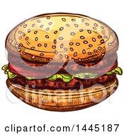 Clipart Of A Sketched Hamburger Royalty Free Vector Illustration