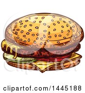 Clipart Of A Sketched Hamburger With Cheese Royalty Free Vector Illustration