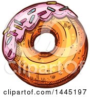 Clipart Of A Sketched Donut With Pink Frosting And Sprinkles Royalty Free Vector Illustration
