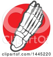 Poster, Art Print Of Human Foot With Visible Bones Over A Red Circle