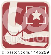 Clipart Of A Retro Flat Styled Tan And Red Elbow Joint And Star Medical Design Royalty Free Vector Illustration