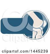 Clipart Of A Retro Flat Styled Tan And Blue Knee Joint Medical Design With Text Space Royalty Free Vector Illustration