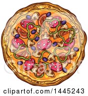 Clipart Of A Sketched Pizza Royalty Free Vector Illustration