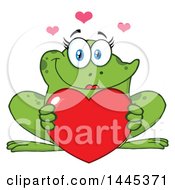 Poster, Art Print Of Cartoon Female Frog Holding A Red Valentine Love Heart