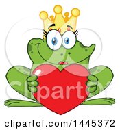 Poster, Art Print Of Cartoon Female Princess Frog Holding A Red Valentine Love Heart