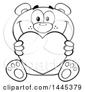 Poster, Art Print Of Cartoon Black And White Lineart Teddy Bear Holding A Valentine Love Heart