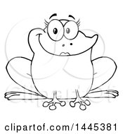 Clipart Of A Cartoon Black And White Lineart Female Frog Royalty Free Vector Illustration