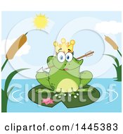 Poster, Art Print Of Cartoon Princess Frog Biting Cupids Arrow On A Lily Pad