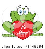 Poster, Art Print Of Cartoon Female Frog Holding A Red Valentine Be Mine Love Heart