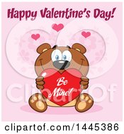 Poster, Art Print Of Cartoon Teddy Bear Holding A Be Mine Valentine Love Heart With Text Over Pink