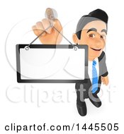 Clipart Of A 3d Business Man Hanging A Blank Sign On A White Background Royalty Free Illustration