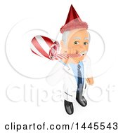 Clipart Of A 3d Senior Caucasian Male Doctor Or Veterinarian Wearing A Party Hat And Using A Blower On A White Background Royalty Free Illustration by Texelart