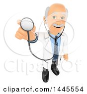 Clipart Of A 3d Senior Caucasian Male Doctor Or Veterinarian Holding Up A Stethoscope On A White Background Royalty Free Illustration