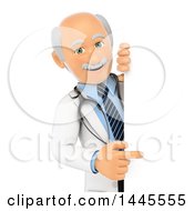 Clipart Of A 3d Senior Caucasian Male Doctor Pointing Around A Sign On A White Background Royalty Free Illustration by Texelart
