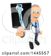 Clipart Of A 3d Senior Caucasian Male Doctor Holding Up An Xray On A White Background Royalty Free Illustration