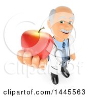 Clipart Of A 3d Senior Caucasian Male Doctor Or Nutritionist Holding Up An Apple On A White Background Royalty Free Illustration by Texelart