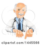 Clipart Of A 3d Senior Caucasian Male Doctor Pointing Over A Sign On A White Background Royalty Free Illustration by Texelart