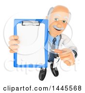 Clipart Of A 3d Senior Caucasian Male Doctor Or Veterinarian Holding Up A Clipboard On A White Background Royalty Free Illustration