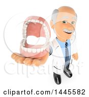 Clipart Of A 3d Senior Caucasian Male Dentist Holding Up Dentures On A White Background Royalty Free Illustration
