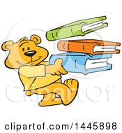 Poster, Art Print Of Cartoon Bear Cub Mascot Carrying A Stack Of Books