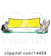 Poster, Art Print Of Two Dogs Playing Tug Of War With A Blank Yellow Banner Clipart Illustration