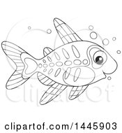 Poster, Art Print Of Cartoon Black And White Lineart Cute Xray Fish