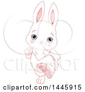 Poster, Art Print Of Cute Blue Eyed White Baby Bunny Rabbit Running Upright