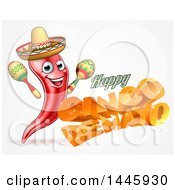 Clipart Of 3d Orange Happy Cinco De Mayo Text With A Sombrero And Maracas Royalty Free Vector Illustration by AtStockIllustration