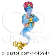 Poster, Art Print Of Blue Genie With An Evil Grin Emerging From His Lamp
