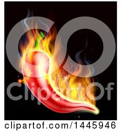 Clipart Of A Flaming Red Chile Pepper Over Black Royalty Free Vector Illustration