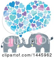 Clipart Of A Cute Gray Elephant Couple Spraying Blue Hearts Royalty Free Vector Illustration