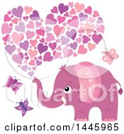 Clipart Of A Cute Pink Girl Elephant With Butterflies Squirting Hearts Royalty Free Vector Illustration