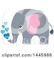 Clipart Of A Cute Gray Elephant Spraying Blue Hearts Royalty Free Vector Illustration