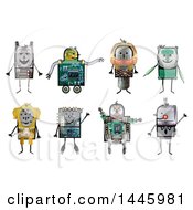 Poster, Art Print Of Robots Made Of Varius Materials On A White Background