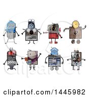 Poster, Art Print Of Robots Made Of Varius Materials On A White Background