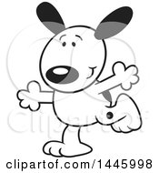 Clipart Of A Cartoon Black And White Happy Puppy Dog Running Upright With His Arms Open Royalty Free Vector Illustration
