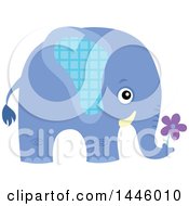 Poster, Art Print Of Cute Blue Boy Elephant Holding A Flower