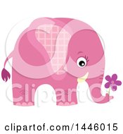 Poster, Art Print Of Cute Pink Girl Elephant Holding A Flower
