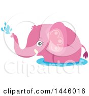 Clipart Of A Cute Pink Girl Elephant Playing In Water Royalty Free Vector Illustration