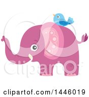 Poster, Art Print Of Cute Pink Girl Elephant With A Blue Bird