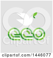 Poster, Art Print Of Peace Dove Flying With A Green Leaf Over Eco Text On Gray