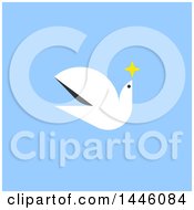 Clipart Of A Retro Flat Styled Peace Dove Flying With A Star On Blue Royalty Free Vector Illustration