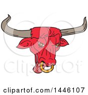 Poster, Art Print Of Sketched Styled Red Texas Longhorn Bull Head