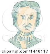Poster, Art Print Of Sketched Bust Of Edgar Allan Poe An American Writer Editor Poet And Literary Critic