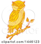 Poster, Art Print Of Mono Line Styled Great Horned Owl Perched On A Branch