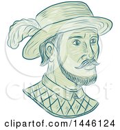 Poster, Art Print Of Sketched Bust Of Juan Ponce De Leon A Spanish Explorer And Conquistador