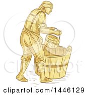 Poster, Art Print Of Retro Sketched Styled Medieval Miller Or Milne With A Bucket Over A Barrel