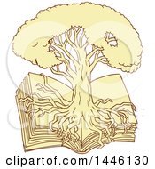 Poster, Art Print Of Sketch Styled Oak Tree With Roots Growing Over An Open Book