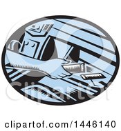 Clipart Of A Retro Woodcut Drivers Hand Reaching For An Energy Bar In A Glove Box Royalty Free Vector Illustration by patrimonio